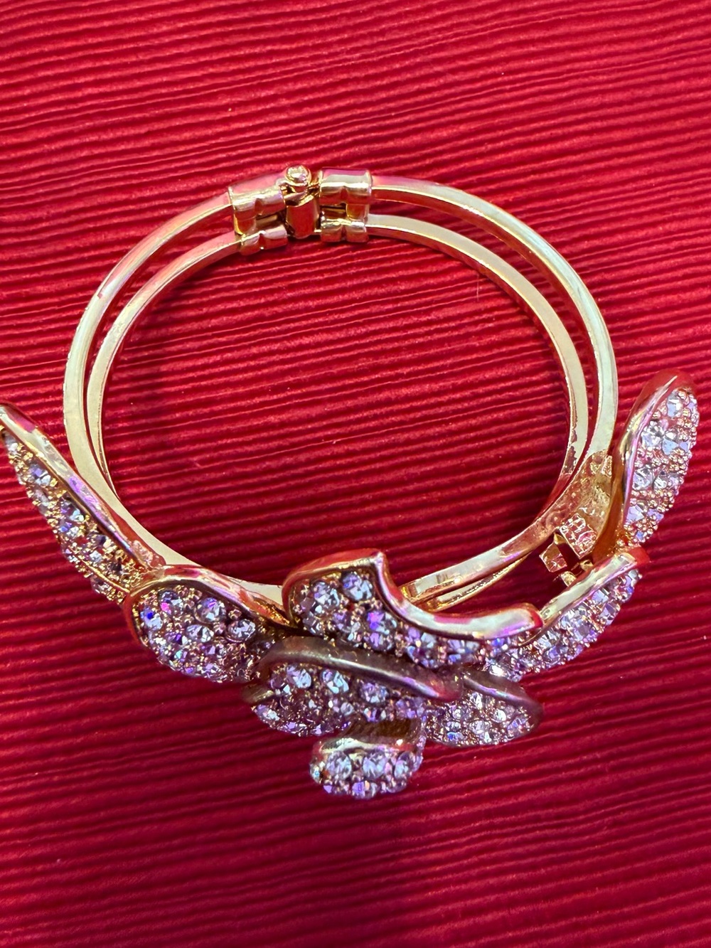 Park Lane Gold Crystal Flower Statement Hinged Bangle Bracelet